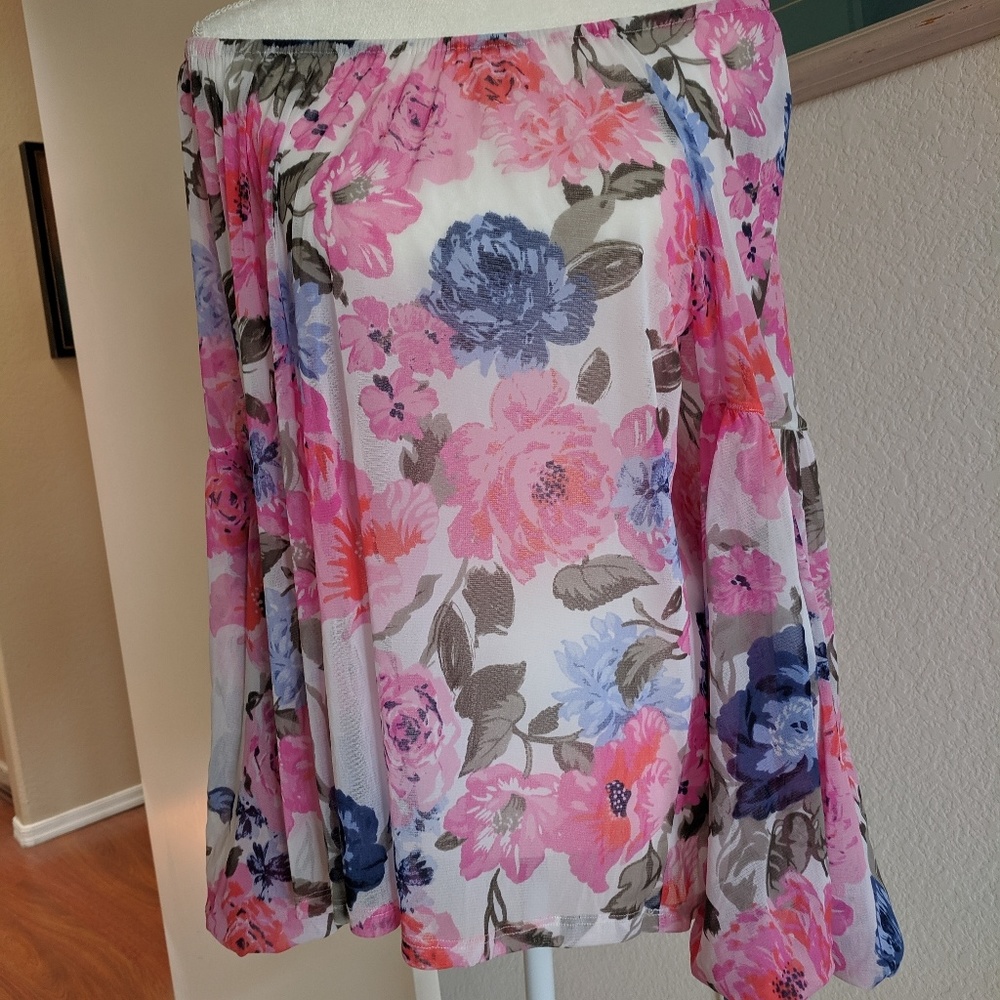 I.N.C Women's Pink Floral Patch Off Shoulder Top